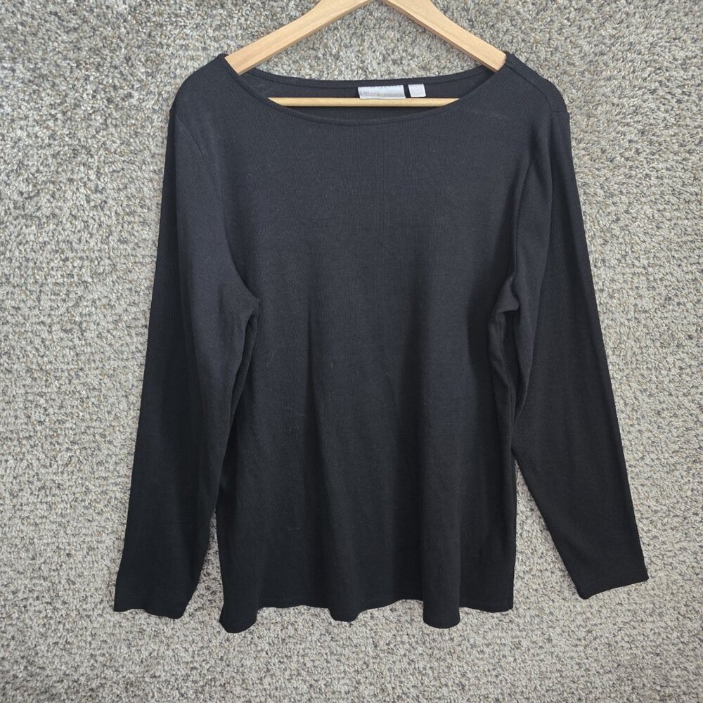 Belle by Kim Gravel Top Womens Large Black Ribbed Knit Long Sleeve Casual Ladies
